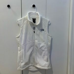 white fluffy north face vest